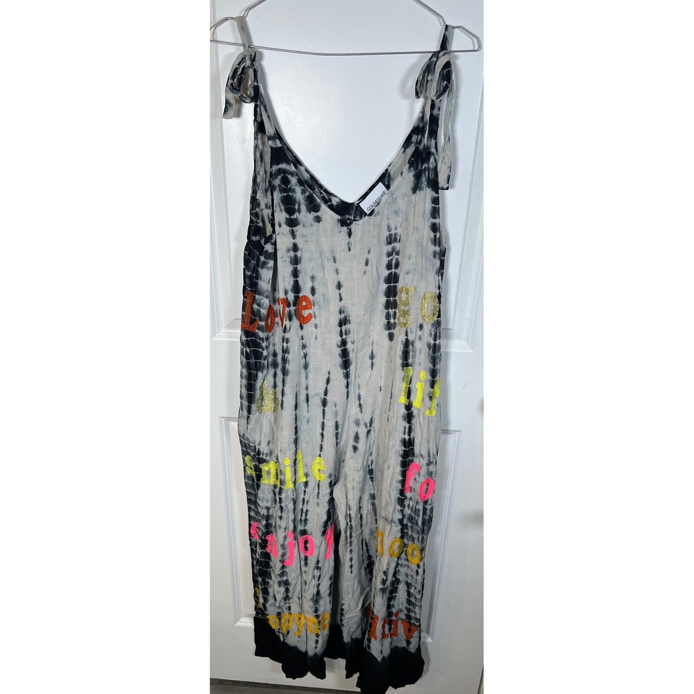 Gold & Silver Paris Womens Jumpsuit Tie Dye Embroidered One Size TU
